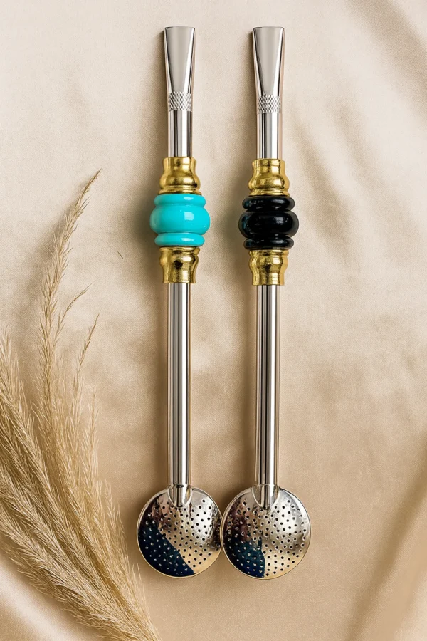 BOMBA INOX COM PÉROLA DE OURO