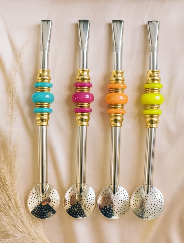 BOMBA INOX COM 3 PÉROLAS OURO