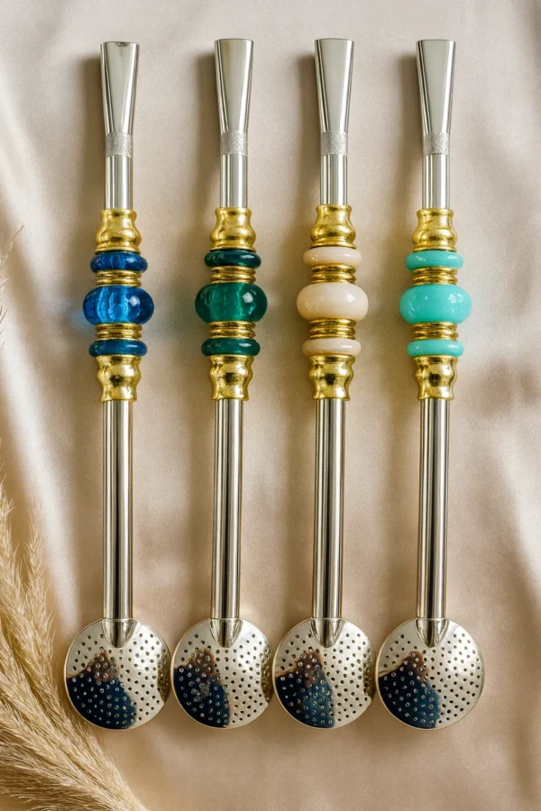 BOMBA INOX COM 3 PÉROLAS OURO - Imagem 2