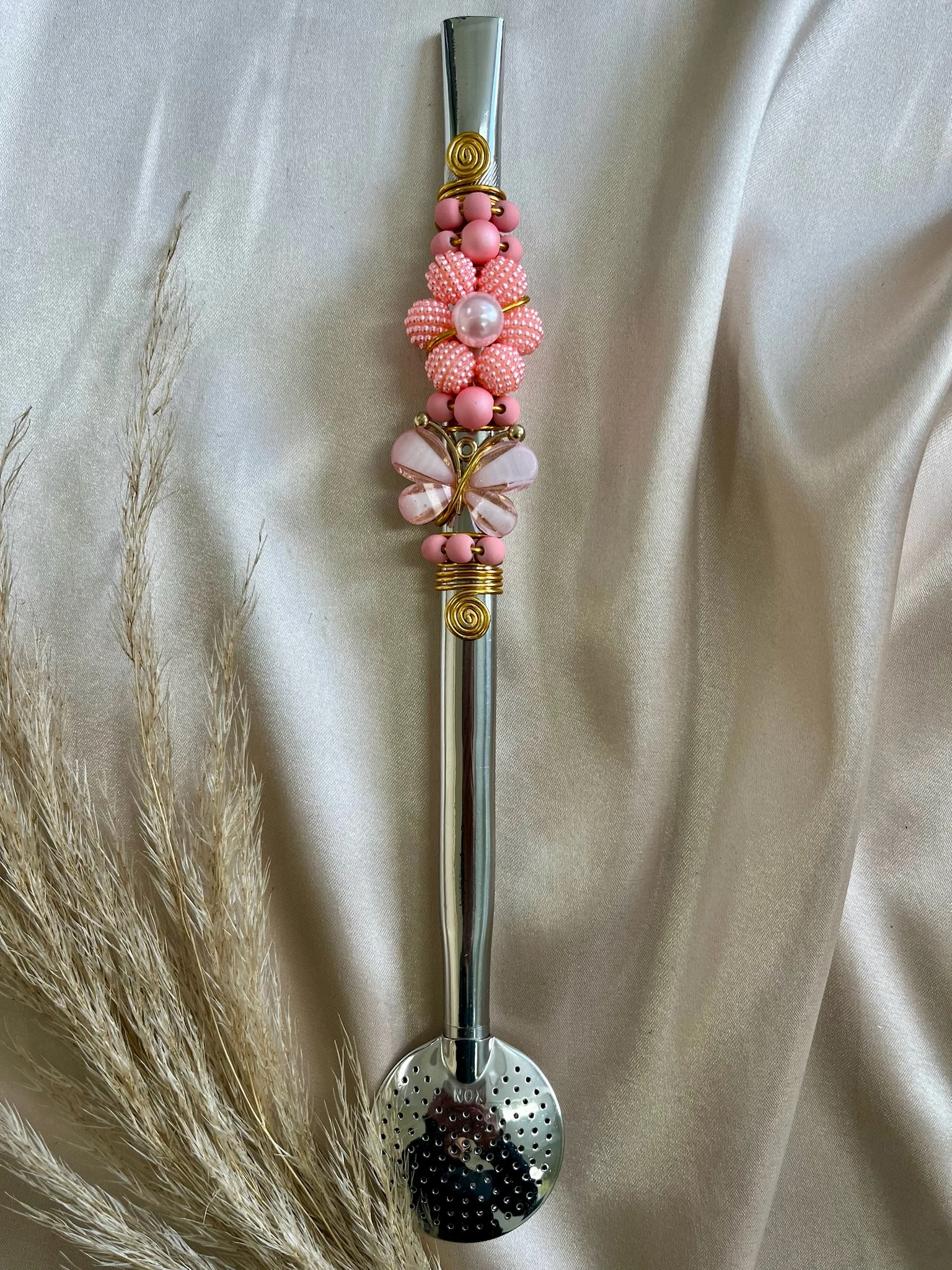 BOMBAS INOX COM BORBOLETA E FLOR DE PEROLA - Imagem 2