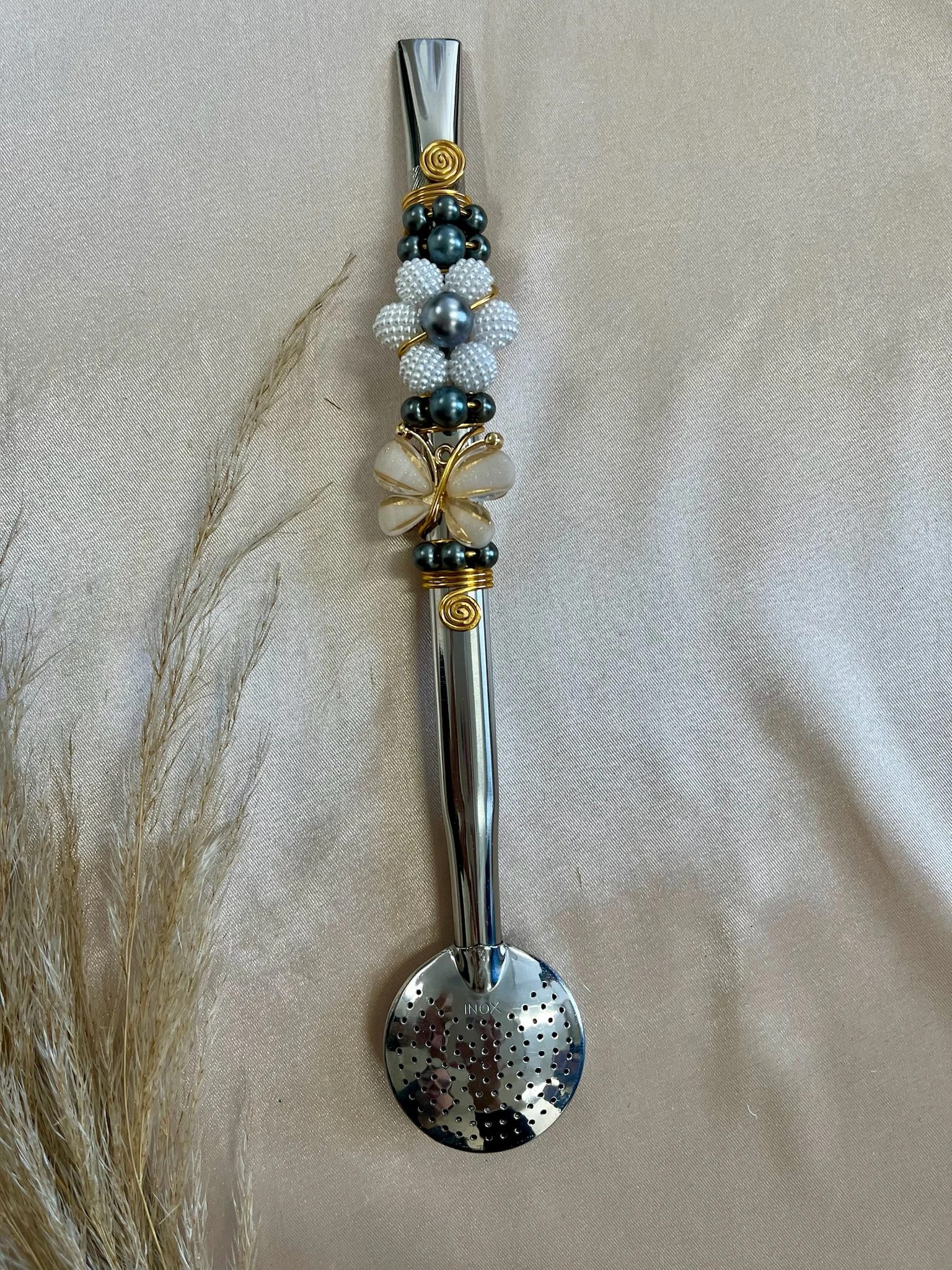 BOMBAS INOX COM BORBOLETA E FLOR DE PEROLA - Imagem 5