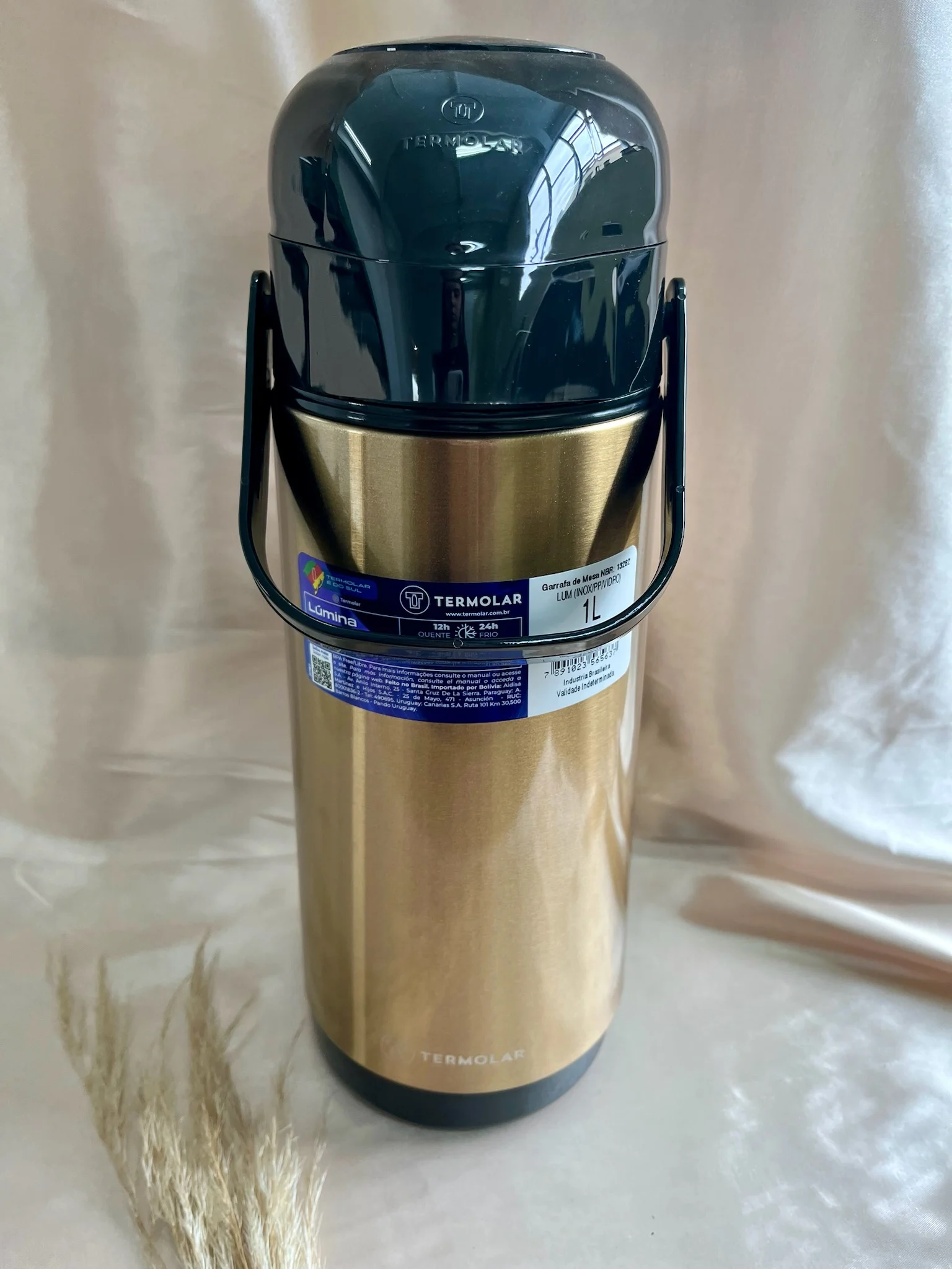 CÓD 3067 GARRAFA TERMICA LUMINA 1L INOX GOLD